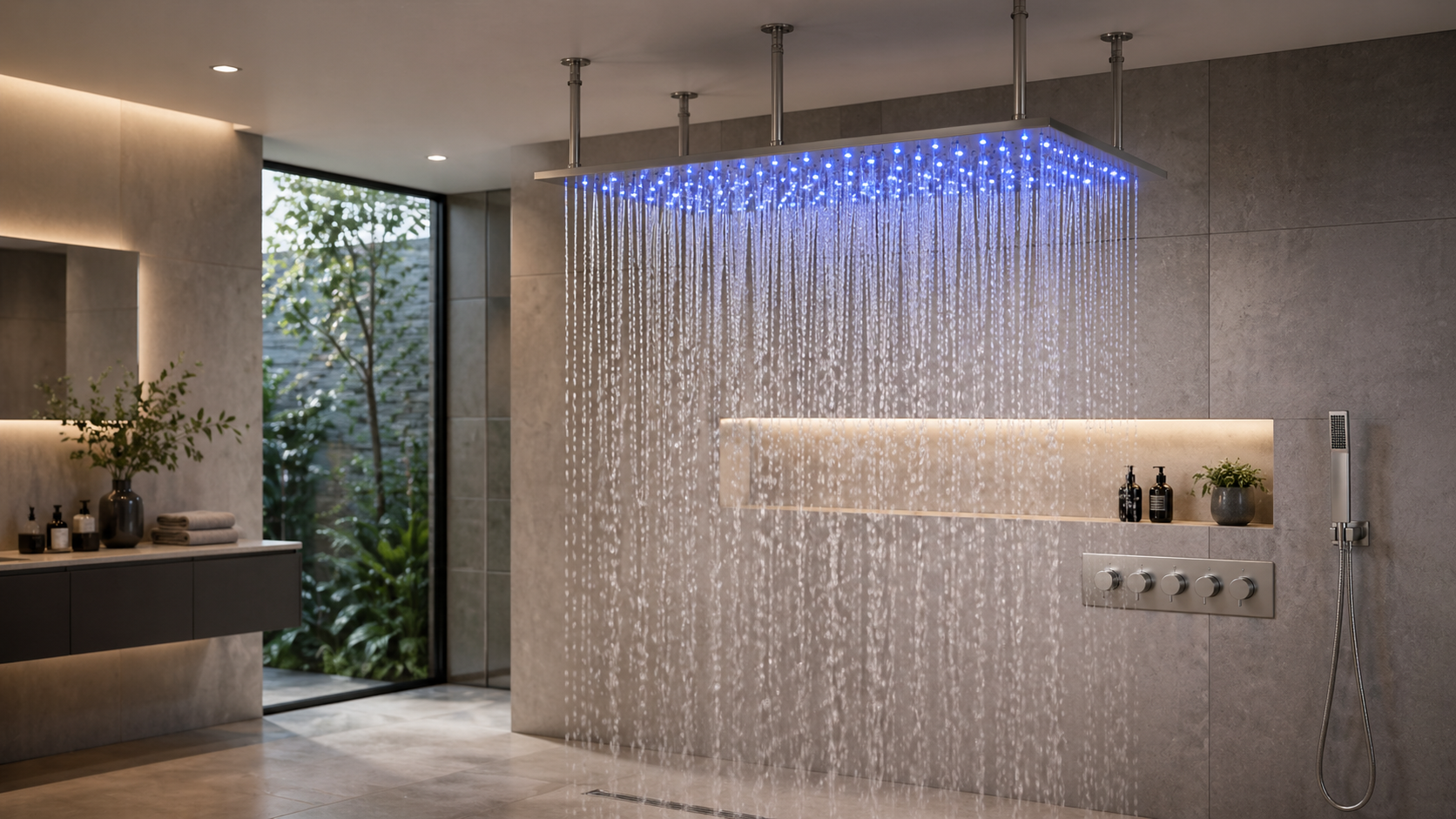 Waterfall shower head with wand